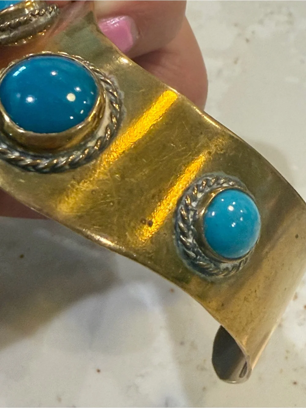 Gold-Tone Cuff Bracelet with Bright Turquoise Stones